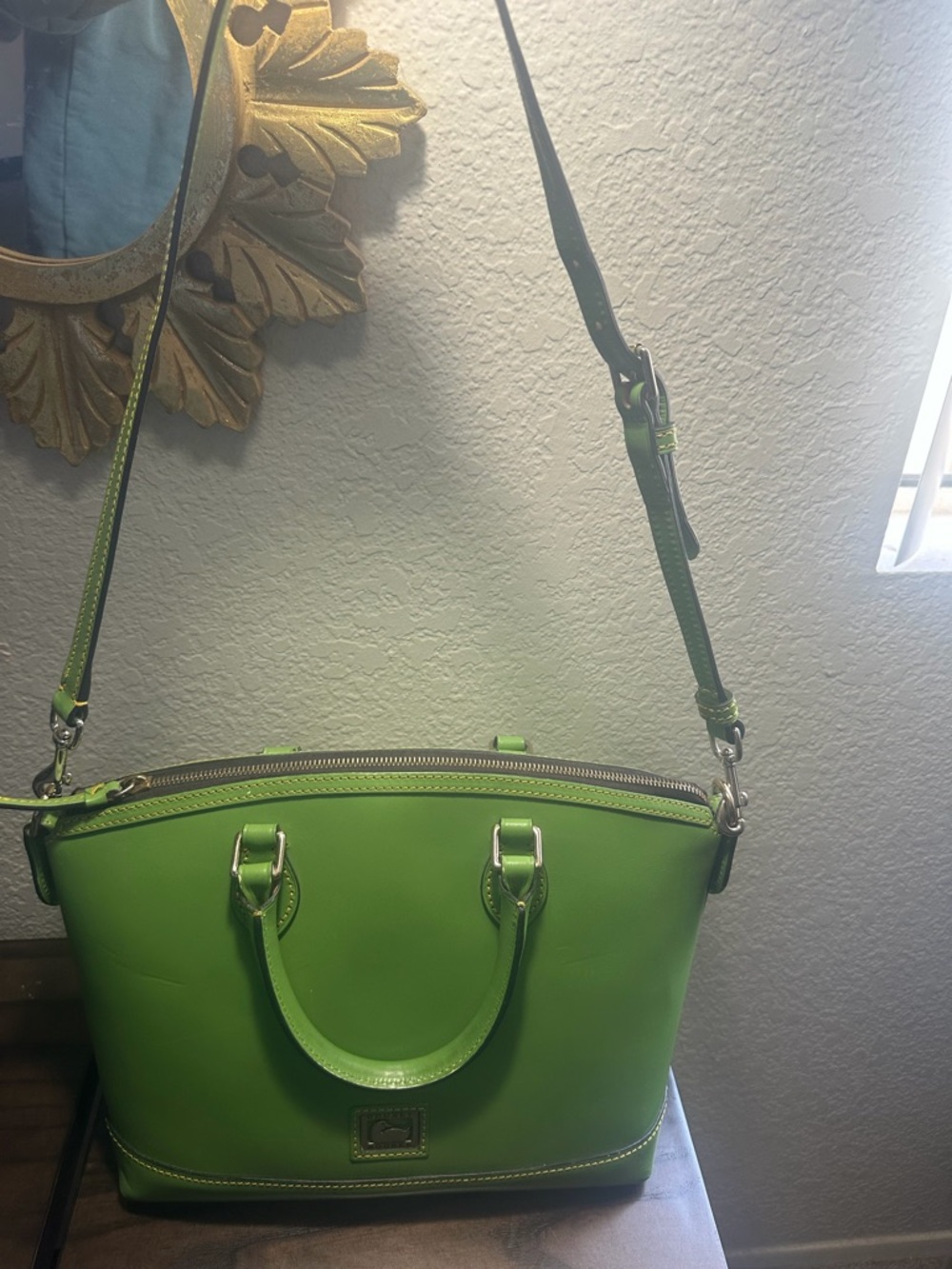 Dooney & Bourke Green Leather Satchel with Crossbody Strap - Picture 4 of 8